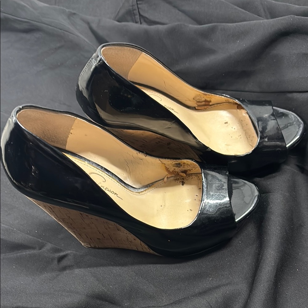 Black Peep-Toe Wedge Shoes